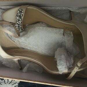 Badgley Mischka Champagne Heels with Crystal Embellishments
